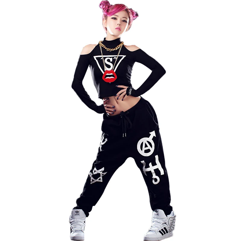 

Streetwear Pants Women Joggers Sweatpants Symbol Pattern Harem Hip Hop Dance Practice Pant Casual Unisex Trousers Capris Black