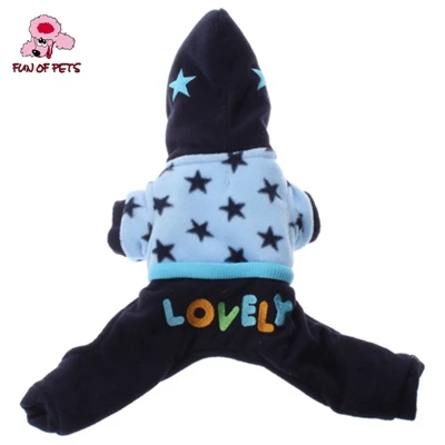 Милая теплая флисовая толстовка с рисунком звезды со штанами для собак(XS-L) Комбинезоны из хлопка с рисунком сердца вещи для домашних животных - Цвет: Синий