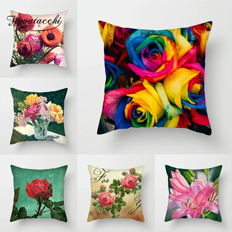 

Fuwatacchi Watercolor Flowers Cushion Cover Plant Print Decorative Pillows Cover For Sofa Bed Car Home Pillowcase 450mm*450mm