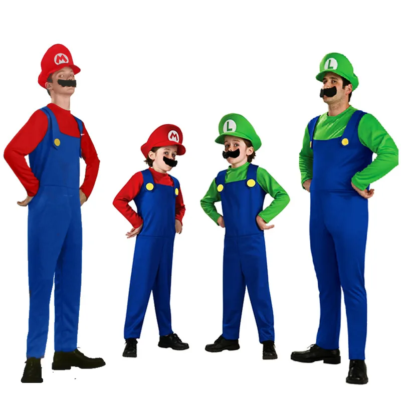 Super Mario Luigi Brothers Plumber Children Adult Cosplay Costume Party Fancy Dress Halloween Christmas Family Clothing XXL Super Mario Luigi Brothers Plumber Children Adult Cosplay Costume Party Fancy Dress Halloween Christmas Family Clothing XXL
