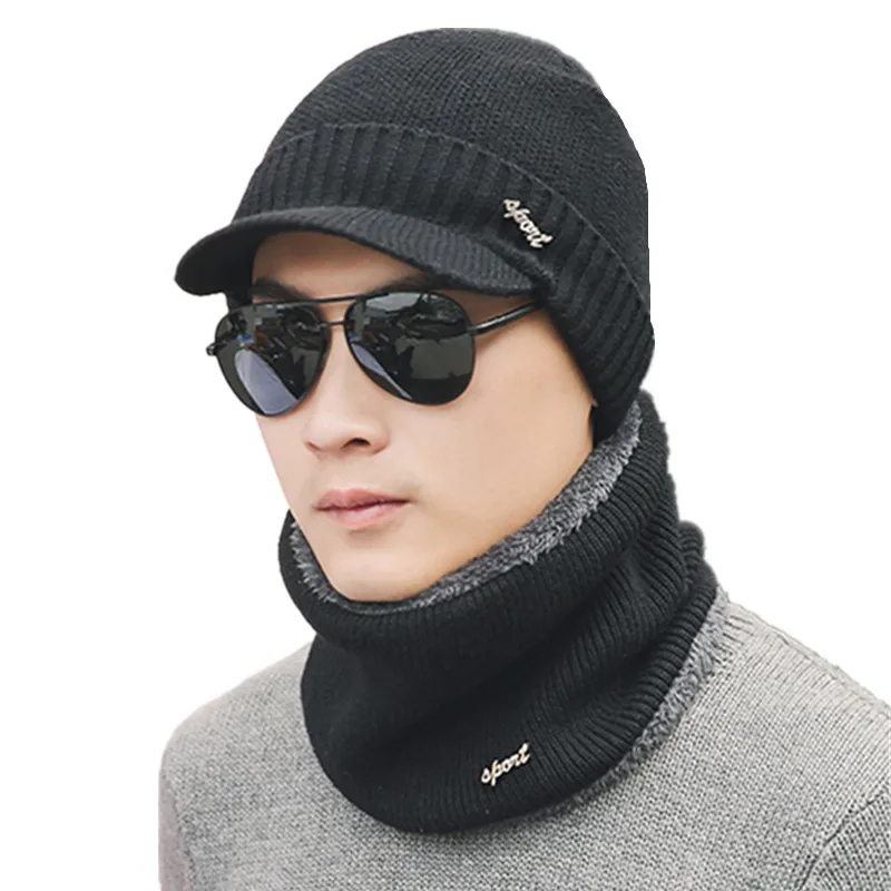 

Balaclava Knitted Hat Scarf Caps Neck Warmer Winter Hats For Men Women Skullies Beanies Warm Fleece Cap 54-60cm