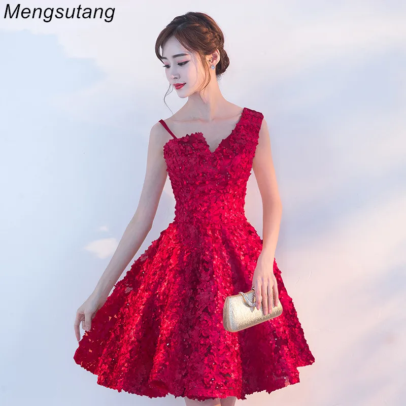 

Robe de soiree Wine Red Lace A Line V Neck Backless sleeveless evening dress vestido de festa prom dress Birthday party dresses