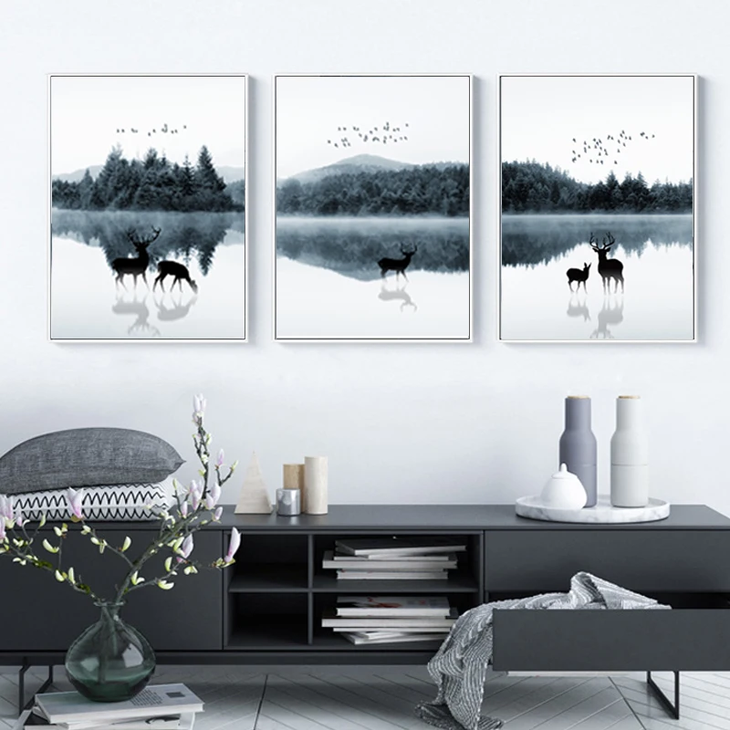

Nordic Scandinavia Landscape Deer Canvas Painting Poster and Print Abstract POP Wall Art Pictures for Living Room Home Decor
