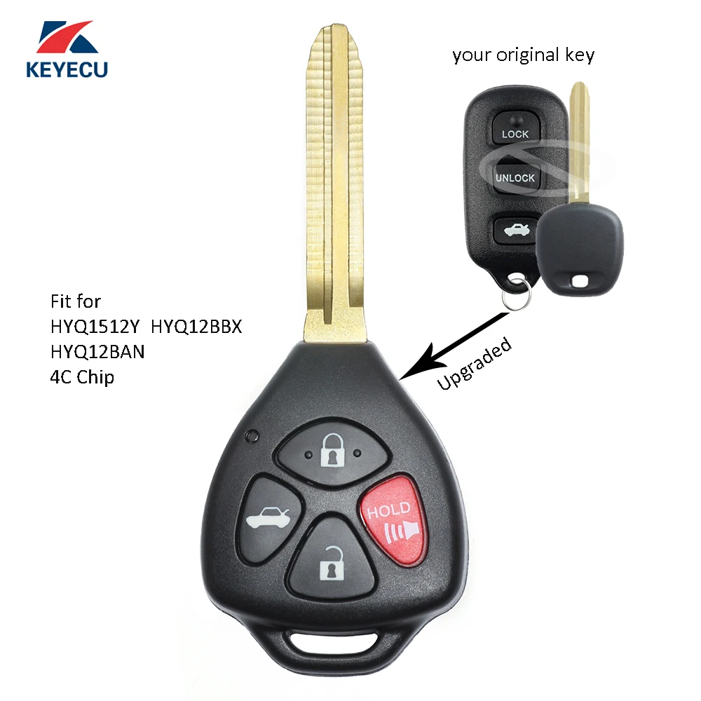 Запасной обновленный дистанционный ключ KEYECU 4 кнопки Toyota Avalon 1998-2004 - HYQ12BBX HYQ12BAN