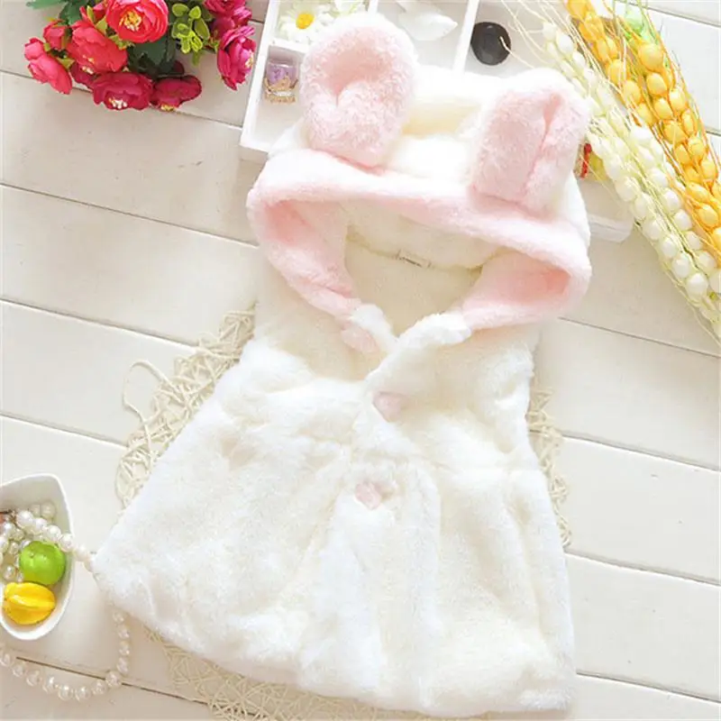 

Outerwear Vest Coats Girls Clothes Baby Girl Hooded Rabbit Snowsuit Warm Flannel Cute Baby Girls