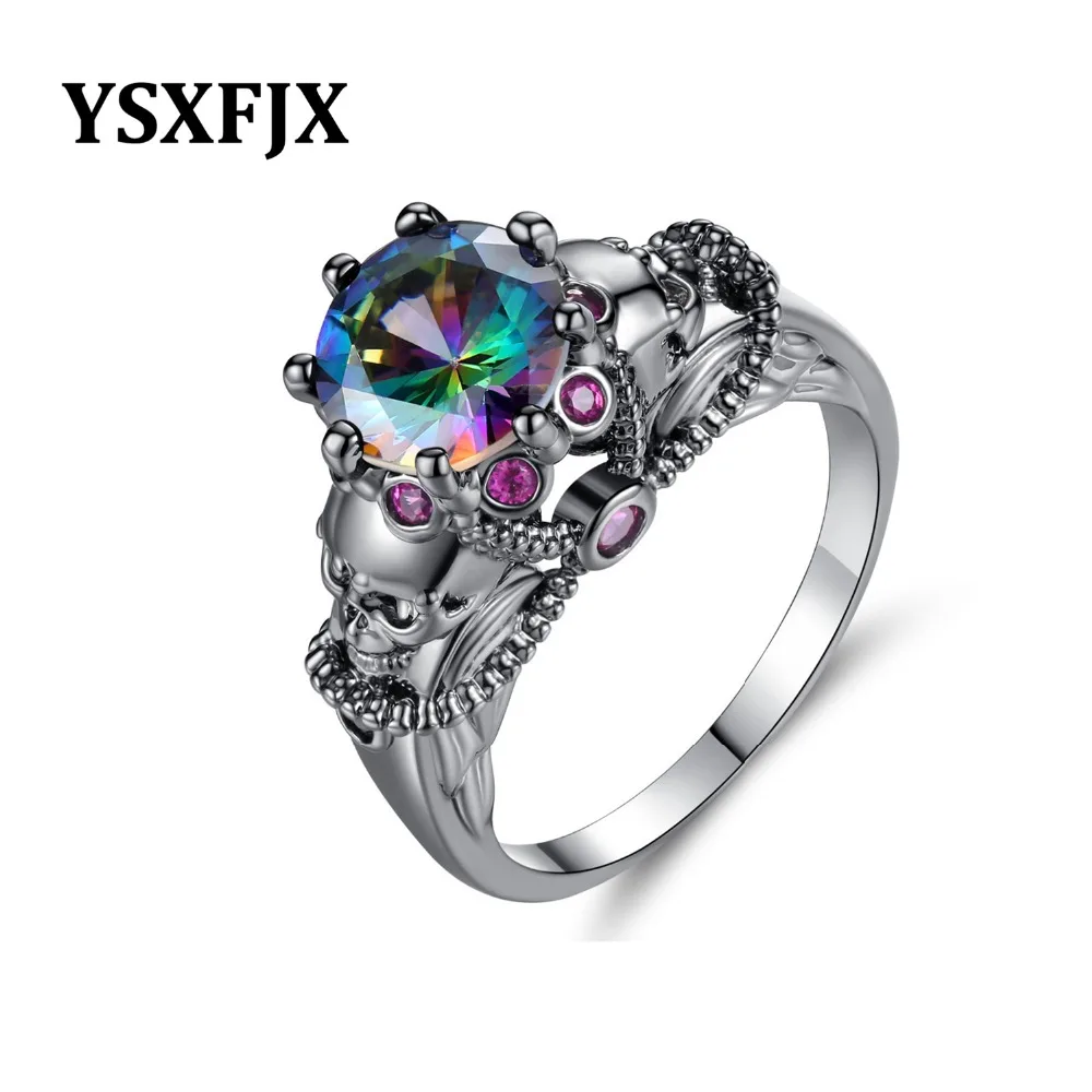 

YSXFJX Punk style black zircon ladies ring non-mainstream zircon jewelry vintage black gold skull ring female ring