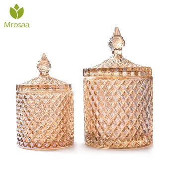 

Crystal Glass Storage Box Candy Jars Jewelry Box Holder Round Qtip Container Cosmetic Swabs Makeup Organizer For Cotton Pads