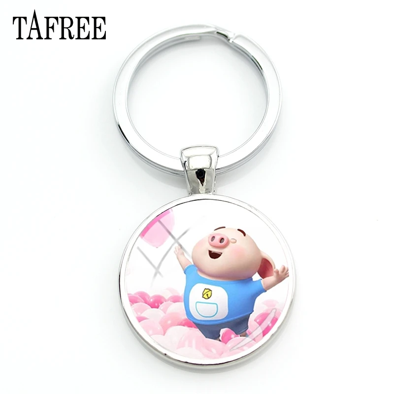 

TAFREE Fashion Cartoon Pig Art Picture Keychains Silver Color Metal Pendant Key Chains Car Key Rings Jewelry PG128