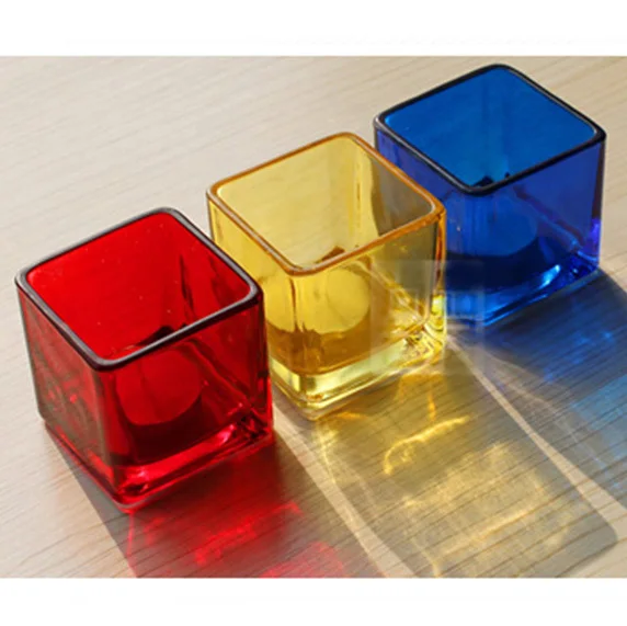 

Colorful Glass Candle Cup Votive Square Tea Light Holder Wedding Decoration 4pcs/lot SH292