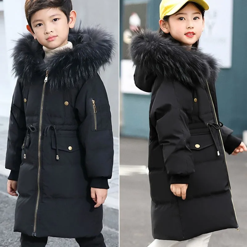 

teenage girls kids winter jacket 2018 children white duck down jacket boys clothes thicken warm winter coats fur hooded clothing