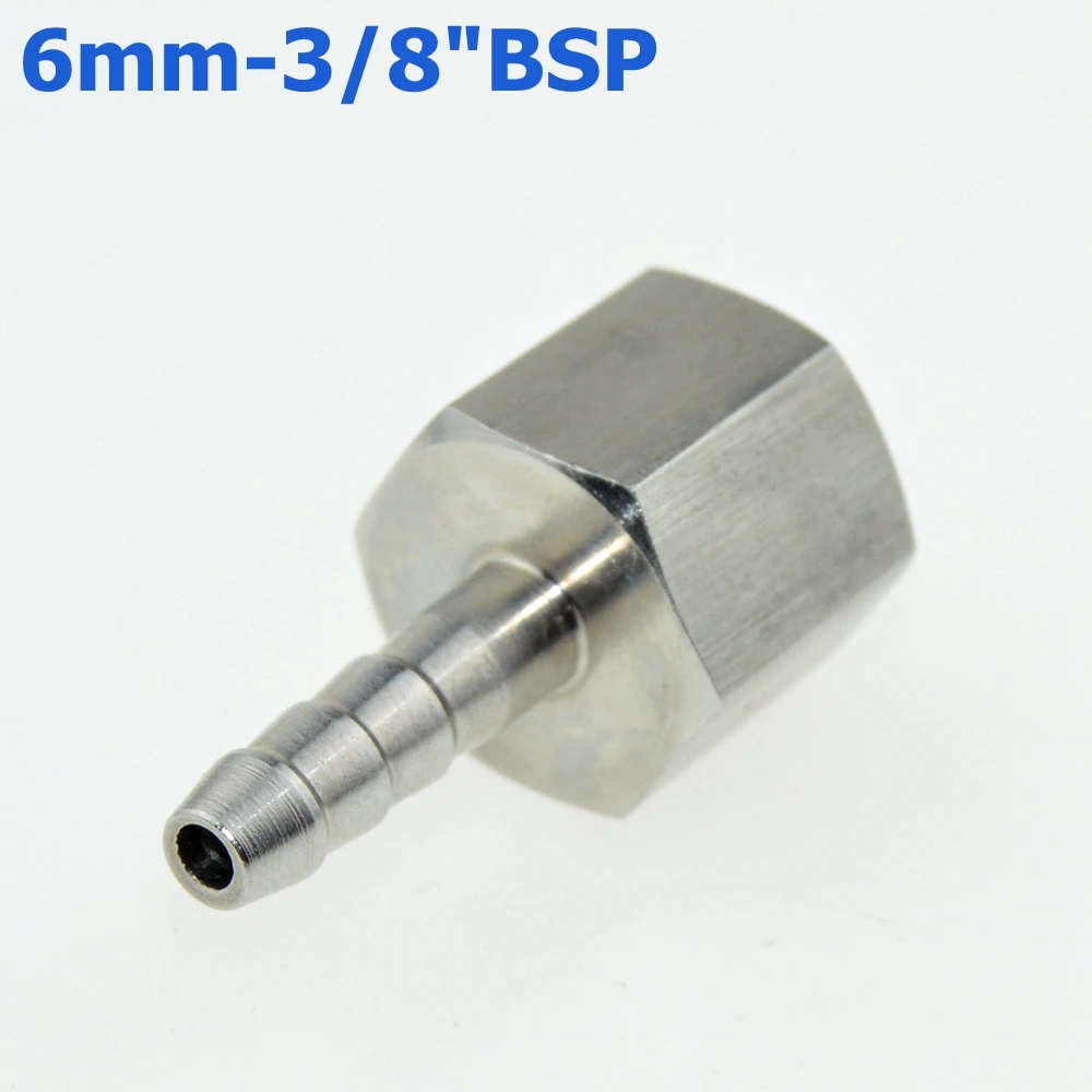 

2Pcs 6mm Hose Barb Tail To 3/8" Inch BSP Female Thread Connector Joint Pipe Fitting SS 304 Stainless Steel Coupler Adapter