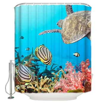 

2019 High Quality Sea Turtle Shower Curtain Waterproof with Hooks Cheap Bathroom Curtains for Home Decorations