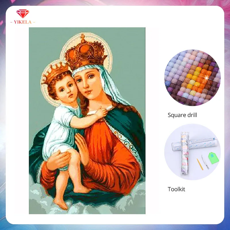 

YIKELA 5D Virgin Mary Diamond Accessories Embroidery Full Square Diamond Painting Cross Stitch Rhinestones Diamond Mosaic Decor