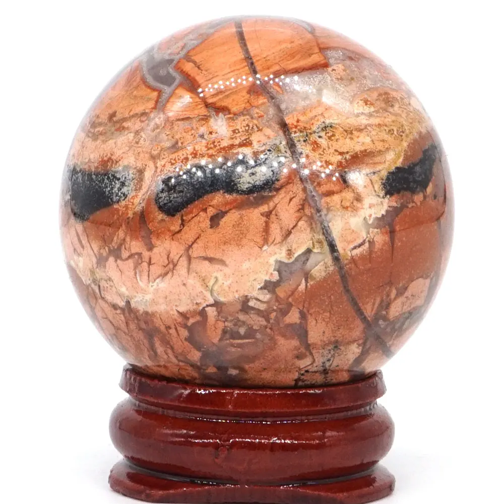 

Natural Red Silver Leaf Jasper Ball Mineral Quartz Sphere Hand Massage Crystal Ball Healing Feng Shui Home Decor Accessory 40mm