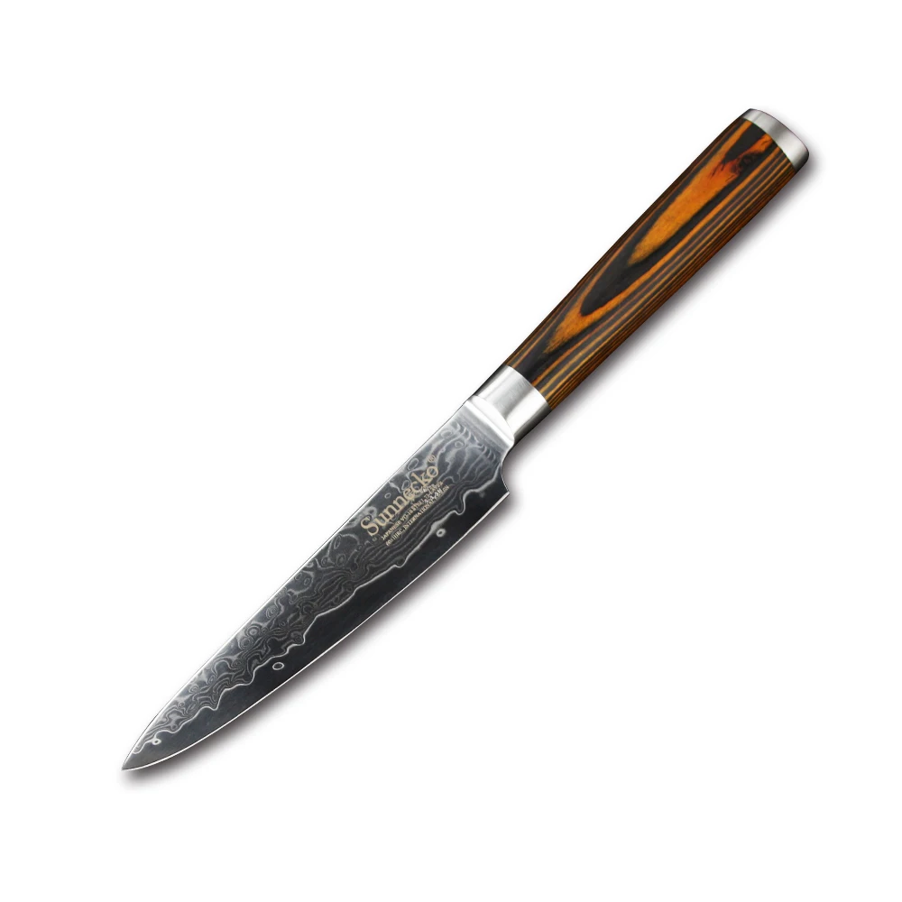 

SUNNECKO 5" Utility Knife Japanese VG10 Damascus Steel Blade Color Wood Handle Chef's Fruit Slicing Cutting Kitchen Knives