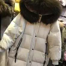 Новинка года, женское пуховое пальто manteau femme, куртка-пуховик для женщин, женская парка большого размера, натуральный мех с капюшоном цвета слоновой кости, черный, большие размеры