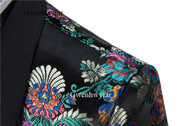 Gwenhwyfar Jacquard Flower Black Costume Slim Fit Double Breasted Vest Formal Male Suit Mens Groom Tuxedos Suit For Wedding