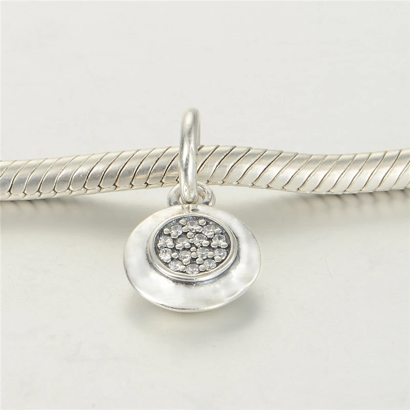 

New 925 Sterling Silver Dangle Charm Round Pendant With Pave CZ Charm Suitable for Pandora Style Charm Bracelets & Necklaces