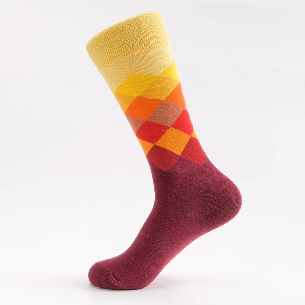 Jhouson/1 пара Классических мужских разноцветных смешных носков из чесаного хлопка с геометрическим узором и бриллиантами; повседневные деловые носки - Цвет: X004
