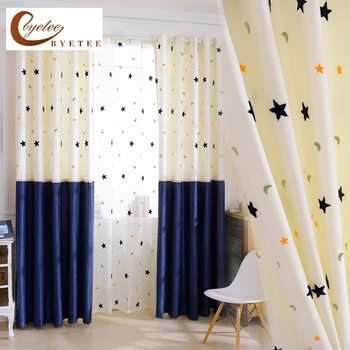 

[Byetee] Cotton Linen Kids Curtain Baby Room Blackout Curtain Fabric Star Moon Curtains For Children Bedroom Living Drapes