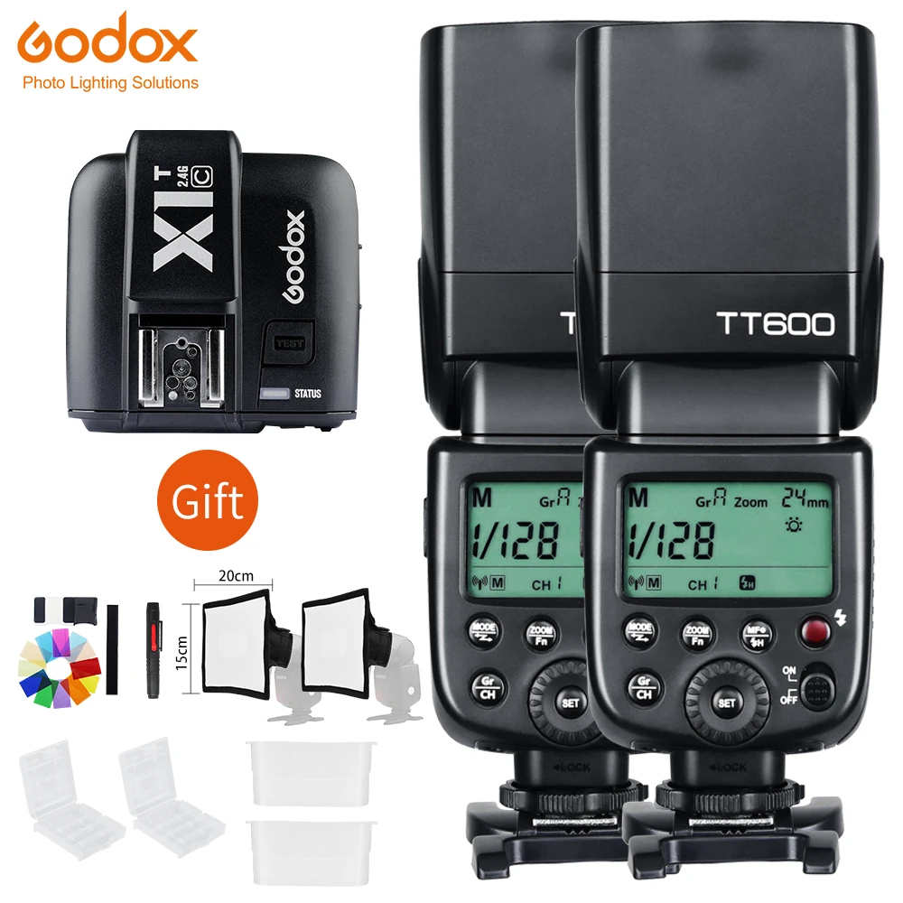 Беспроводная вспышка для камеры 2x Godox TT600 2 4G с передатчиком X1T триггером Canon Nikon