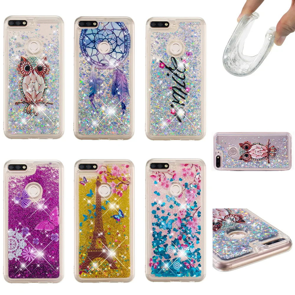 Для Huawei Honor 7C Pro Y7 Prime 2018 Bling Cute Cover LND L29 LDN TL10 Блестящий Жидкий чехол 1x L21|Бамперы| |