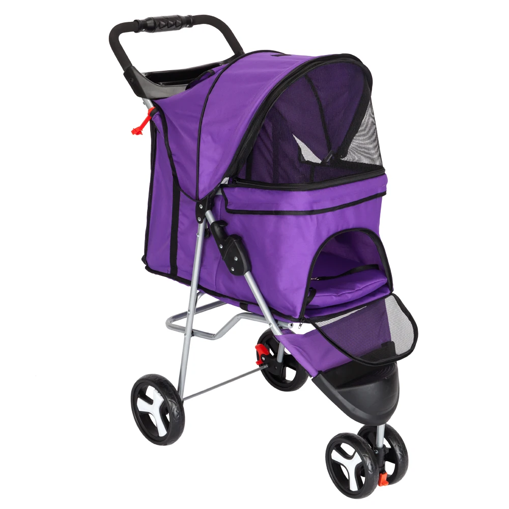 600D Nylon Fabric Dog Stroller 3 Wheel Cat Dog Trolley Folding Pet