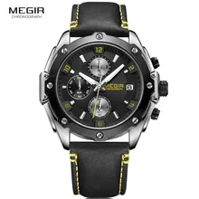 MEGIR Relógio Dos Homens de Quartzo Esporte Militar Relógios Relógio Dos Homens Do Cronógrafo de Couro relógio de Pulso Relogio masculino Erkek Kol Saati ML2074