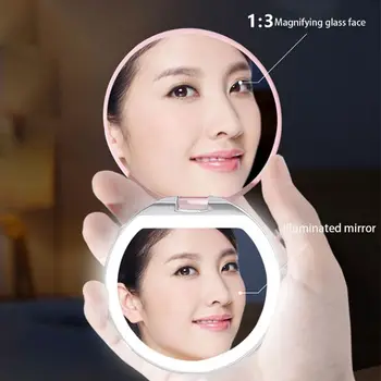 

Creative LED Lighted Mini Round Makeup Mirror 3X Magnifying Compact Travel Portable USB Rechargeable Dimmable Cosmetic Tool