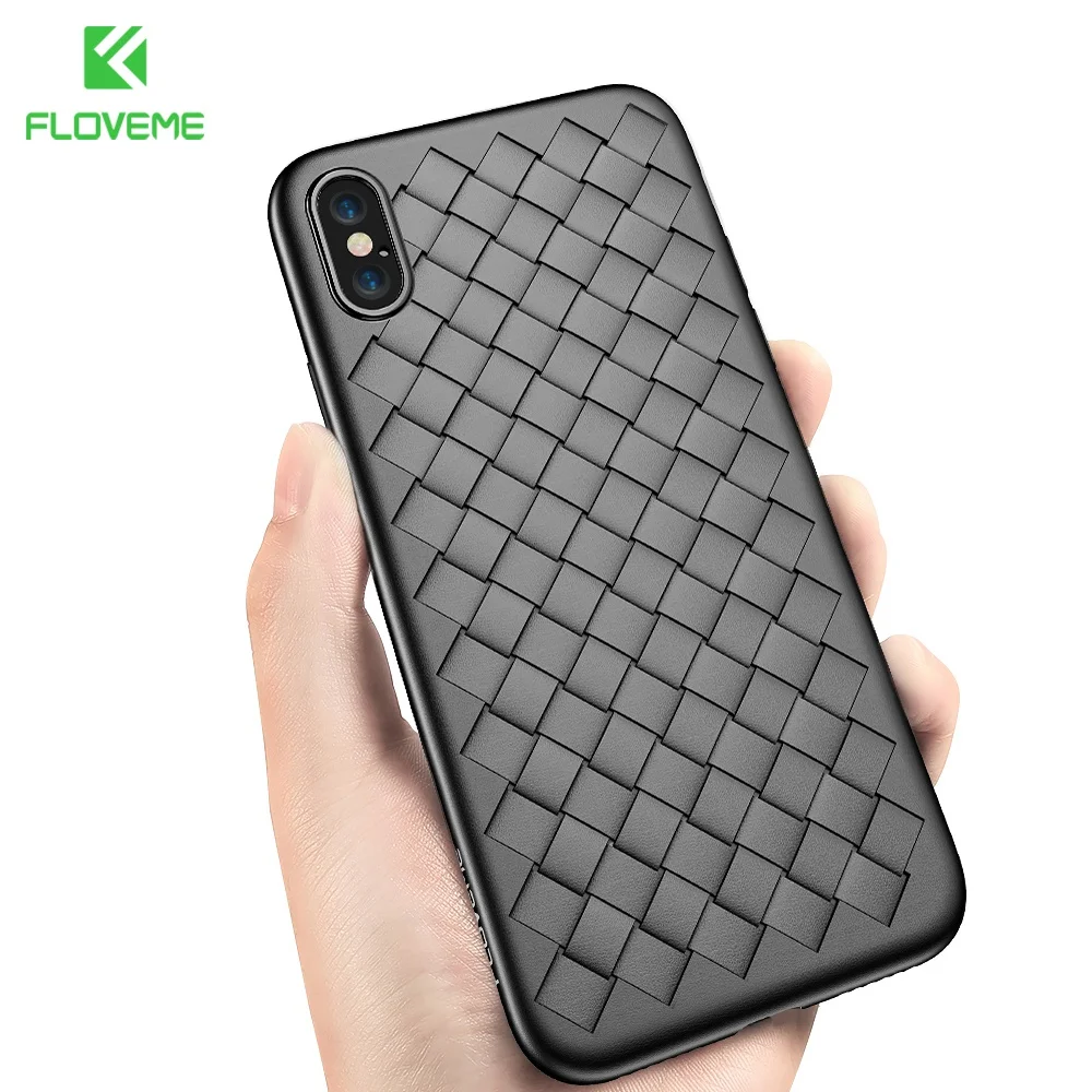 FLOVEME PU Leather Case For iPhone X XS 11 Pro Max XR 8 7 6 6s Soft Woven Grid Back Plus Cover Funda |