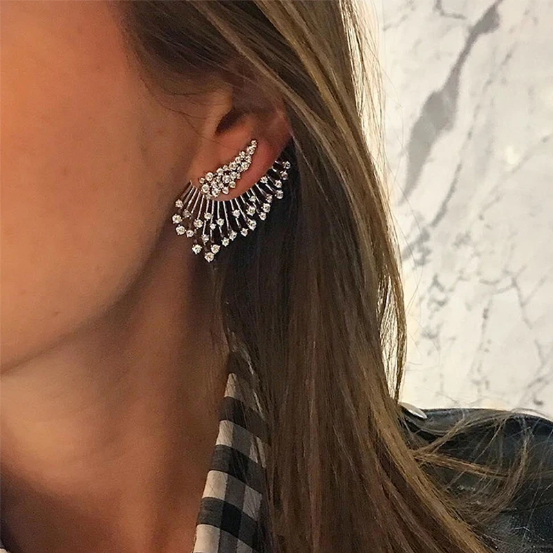 

Punk Female Earrings Personality Crystal Flower Geometric Irregular Silver Earring set Lady Temperament Jewelry Accessories