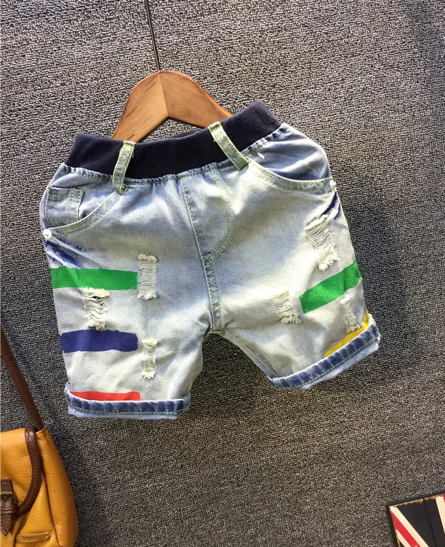 2018 Baby Boys Jeans Shorts Paint Ripped Casual Denim Shorts for Boys