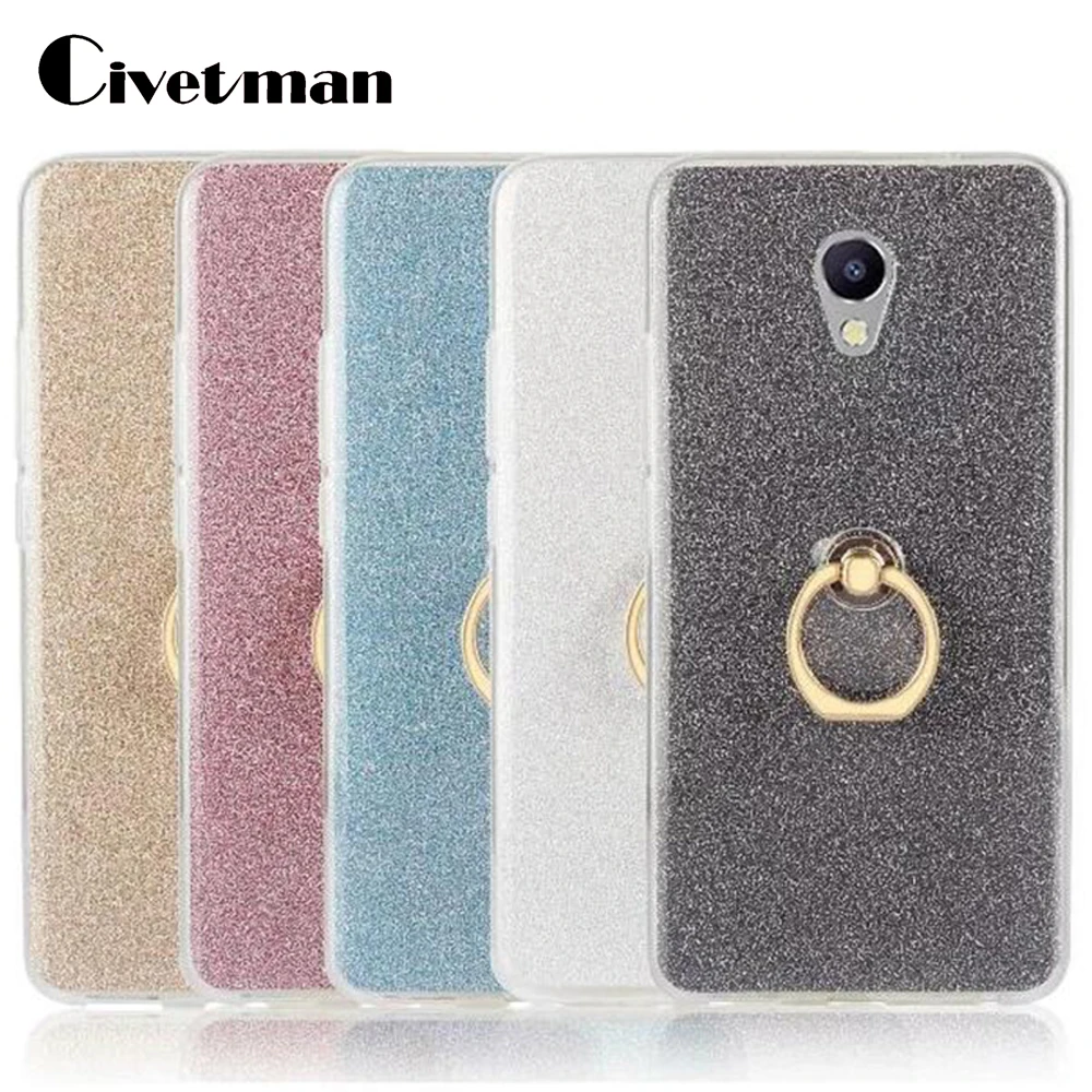 Cover Phone Case For Meizu Meilan Note 5 M5 5.5&quot TPU Silicone Gel Transparent Shell Flash Glitter Powder Finger Ring Stent |