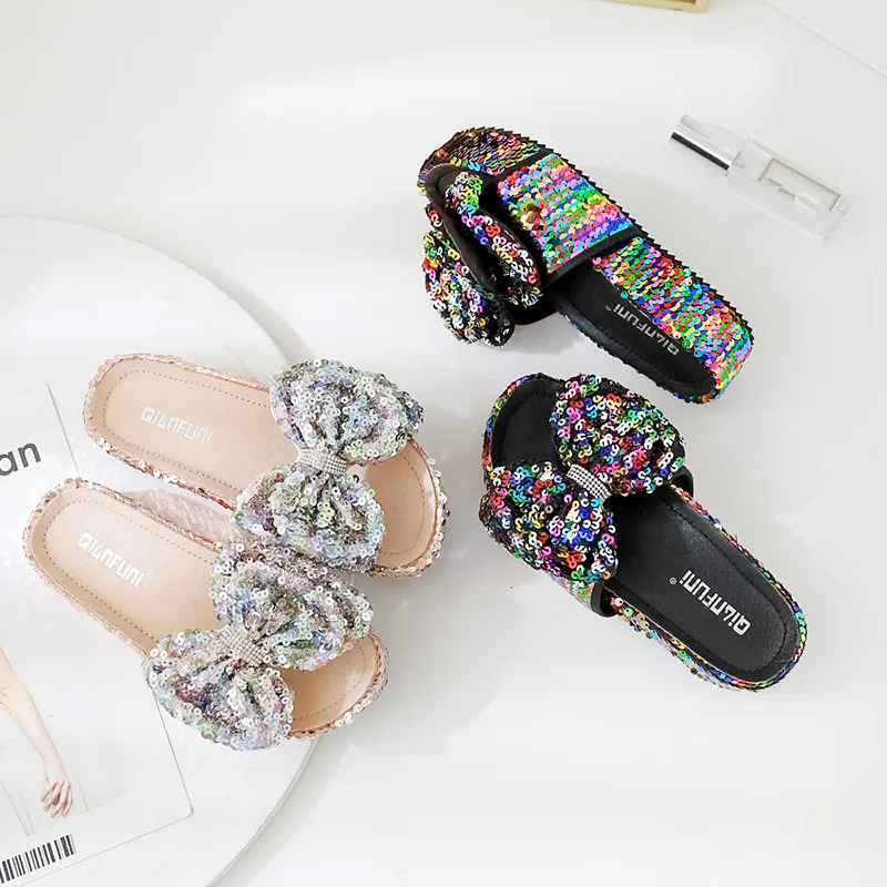 

Ladies Flip Flops Med Slippers Platform Slides Butterfly-knot Woman Shoes Luxury Flip-flops Sliders Designer Flat Basic Bling