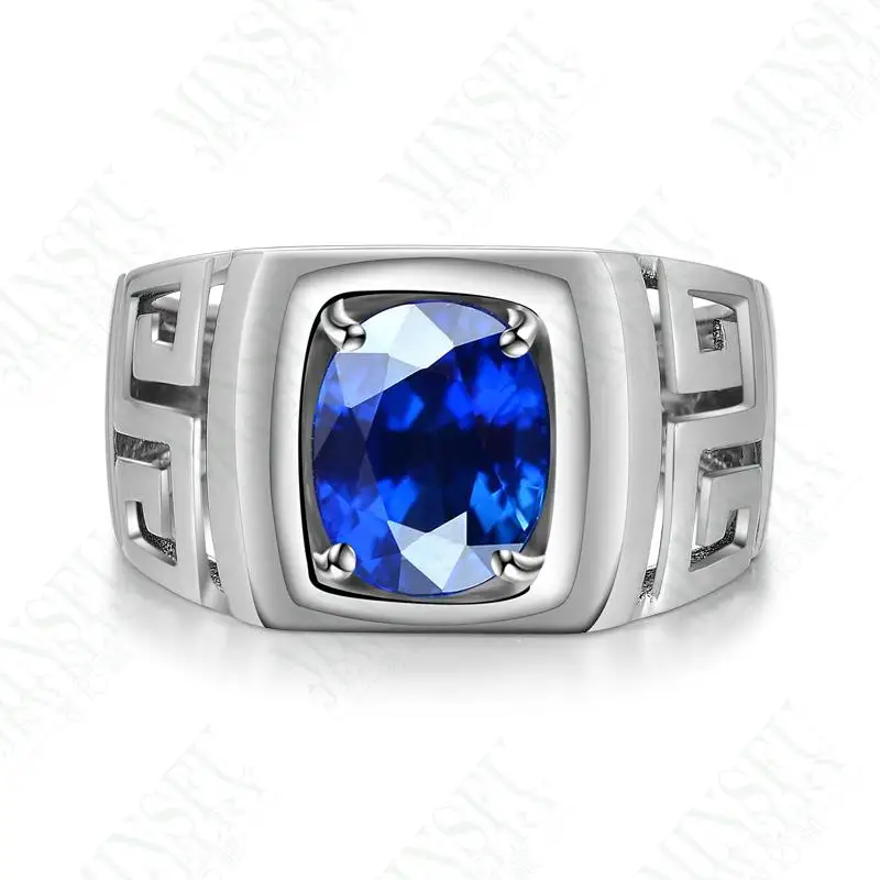 

2ct 925 Sterling Silver Sapphire Rings Men's Retro 18k Gold Genuine Inlaid Jewelry (MS)
