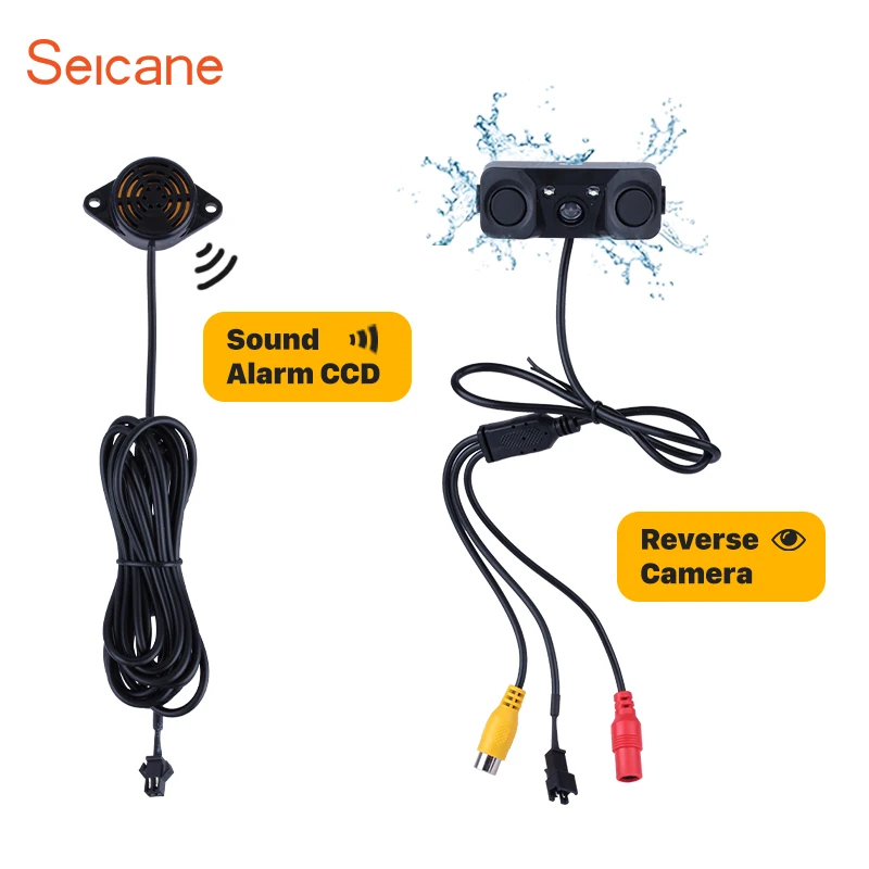 

Seicane Universal HD 3 in1 Car Rear View Camera with Radar Parking Sensor Sound Alarm CCD HD Reverse Backup LED Rearview Monitor