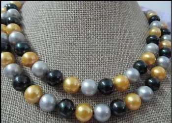 

CHARMING 2Row 9-10 MM SOUTH BLACK GRAY YELLOW PEARL NECKLACE