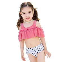 Купальные костюмы для девочек; biquini infantile; купальный костюм из двух предметов; милый детский купальник в полоску и горошек; купальный костюм