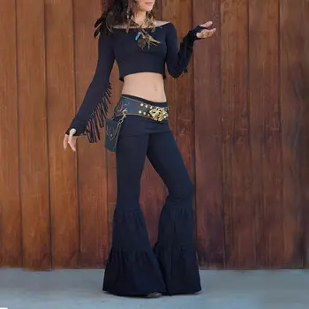 

2019 Cool Women Stretchy Flare Wide Leg Pants Gypsy Palazzo Bell Bottom Trouser S-XL