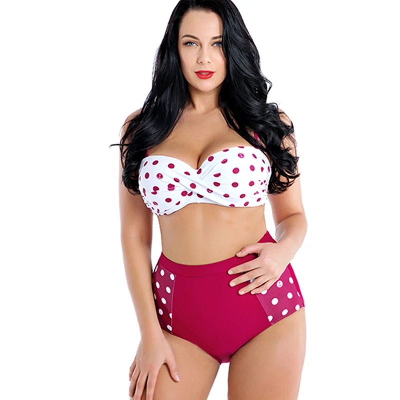 

High Waist Women Plus Size Bikini Sets Push Up Underwired Sexy Large Size Swimsuit Two Piece Swimming Suit Dot Print Swimwear