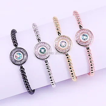 

6Pcs New Style Micro Pave CZ Eye Shell And 4mm Round Beads Braided Macrame Bracelet Mens Or Womens Jewelry