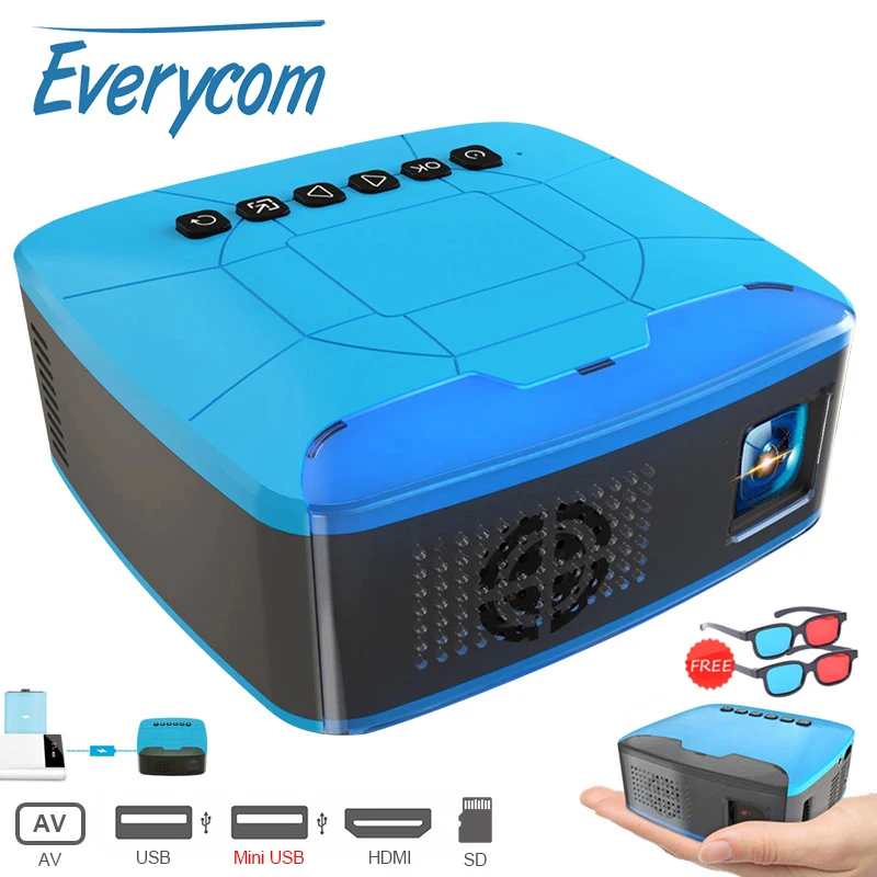 Everycom U20 الكشافات البسيطة USB HDMI AV الفيديو المحمولة العارض للفيلم المسرح المنزلي متعاطي المخدرات Proyector Portatil