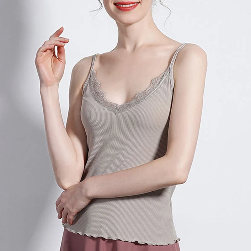 

Sexy Lace Solid Sleeveless Camis For Women Casual V-Neck Simple Patchwork Strap Summer Tops Fashion Ladies Beach Tank Tops New