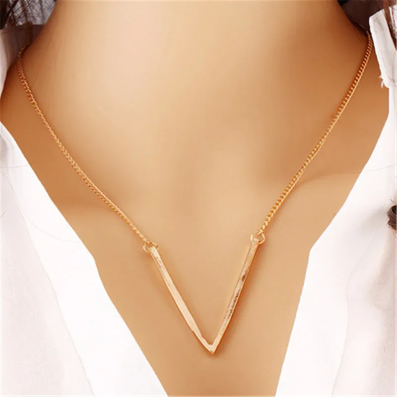 

Gold Color V Shape Necklace For Women Geometric Triange Cubic Zirconia Pendant & Necklace Trendy Collier