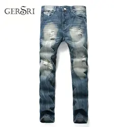 Gersri мужские сексуальные рваные джинсы повседневные Модные Лоскутные выдалбливают Beggar укороченные джинсы брюки ковбойские джинсовые