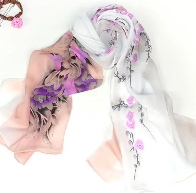 

Spring Sunscreen Scarves Winter Warmth Lady Long Women Blue Green 160x50cm Print Chiffon Flower Shawl Scarf 2019