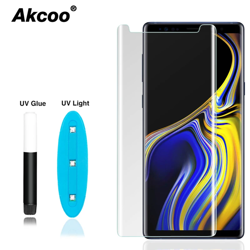 Akcoo Note 9 screen protector with nano liquid UV glue for Samsung Galaxy S8 S9 Plus S7 S6 edge note 8 full glue glass protector