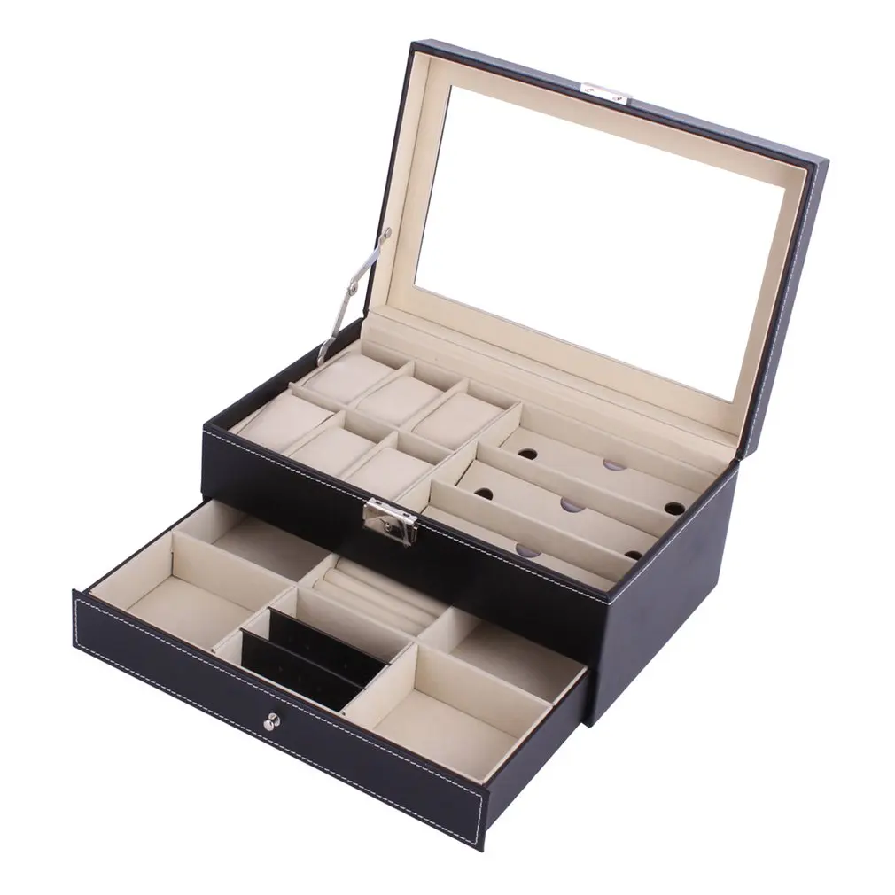 Многофункциональная двухслойная деревянная коробка для хранения часов солнцезащитные очки часы дисплей коробка контейнер