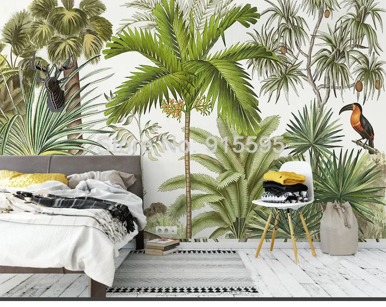 Пользовательские 3D настенные фрески обои тропический лес зеленые растения ручная роспись маслом гостиная диван фон обои