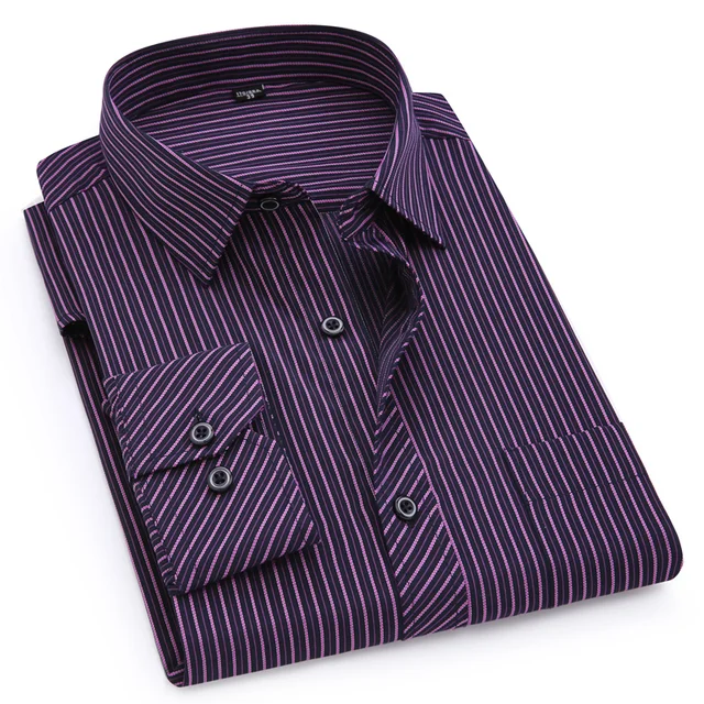 Plus Large Size 8XL 7XL 6XL 5XL 4XL Slim Fit Mens Business Casual Long Sleeved Shirt Classic Striped Male Social Dress Shirts 5